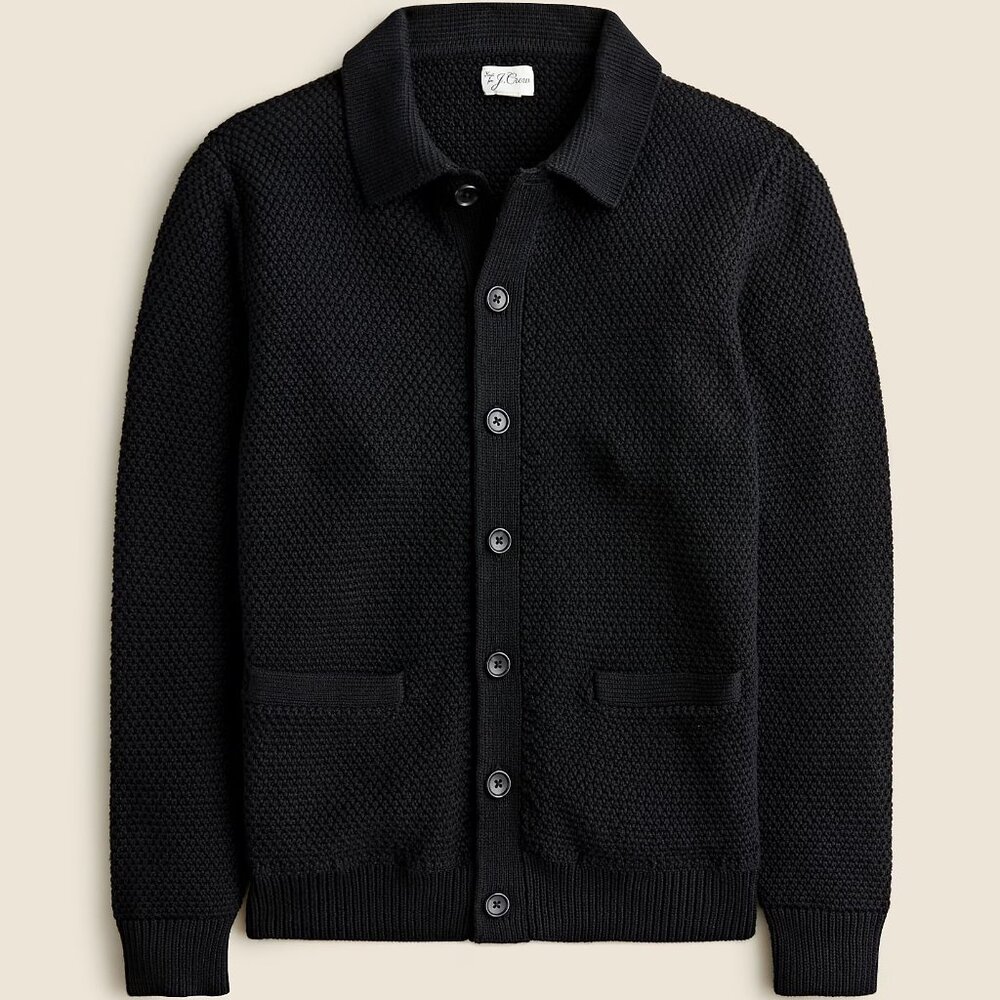 NWT J Crew Cardigan Moss-Stitch Sweater Polo in Black